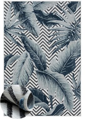 Teppich MY-RUG Outdoor-Teppich "Azure" 150x80 cm, blau, Wohnando, rechteckig, Höhe: 8 mm, mit floralem Hoch-Tief-Design, für gemütliche Stunden draußen