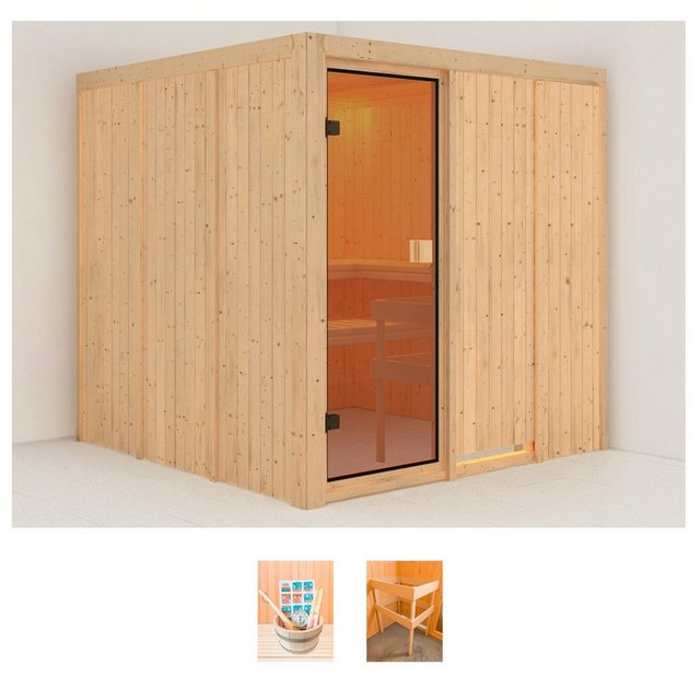 welltime Sauna »Oana«, BxTxH 196 x 196 x 198 cm, 68 mm, (Set) ohne Ofen, mit 6 tlg. Zubehörset  - Onlineshop Otto
