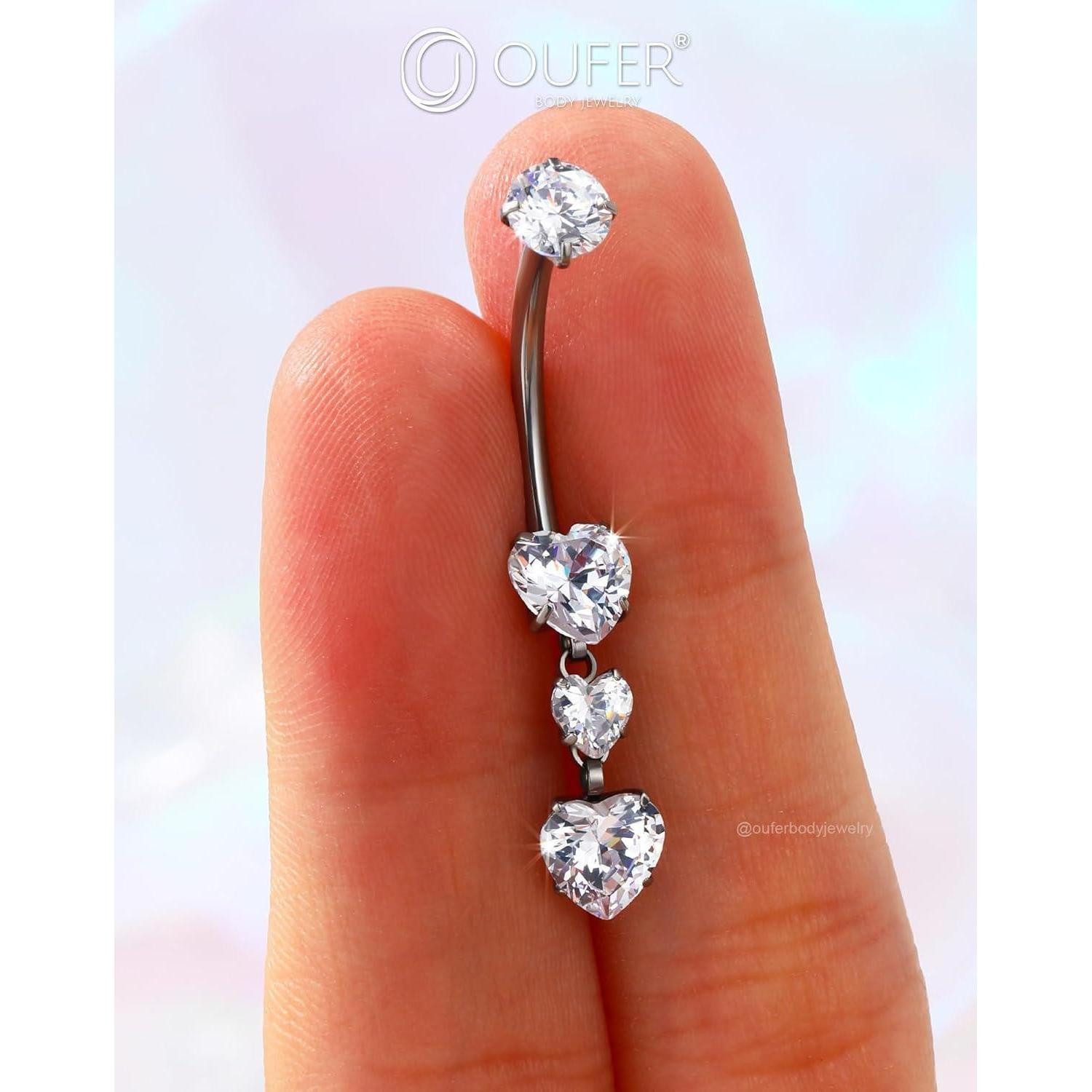 LuxusKollektion Bauchnabelpiercing Internally Titan Bauchnabelpiercing 14G 10/12/14mm Herz CZ Dangle