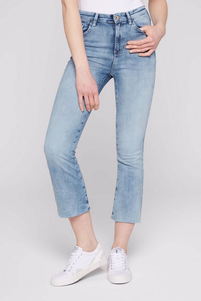 SOCCX Slim-fit-Jeans mit hoher Leibhöhe, Cropped Leg (knöchellang)mit  offener Kante