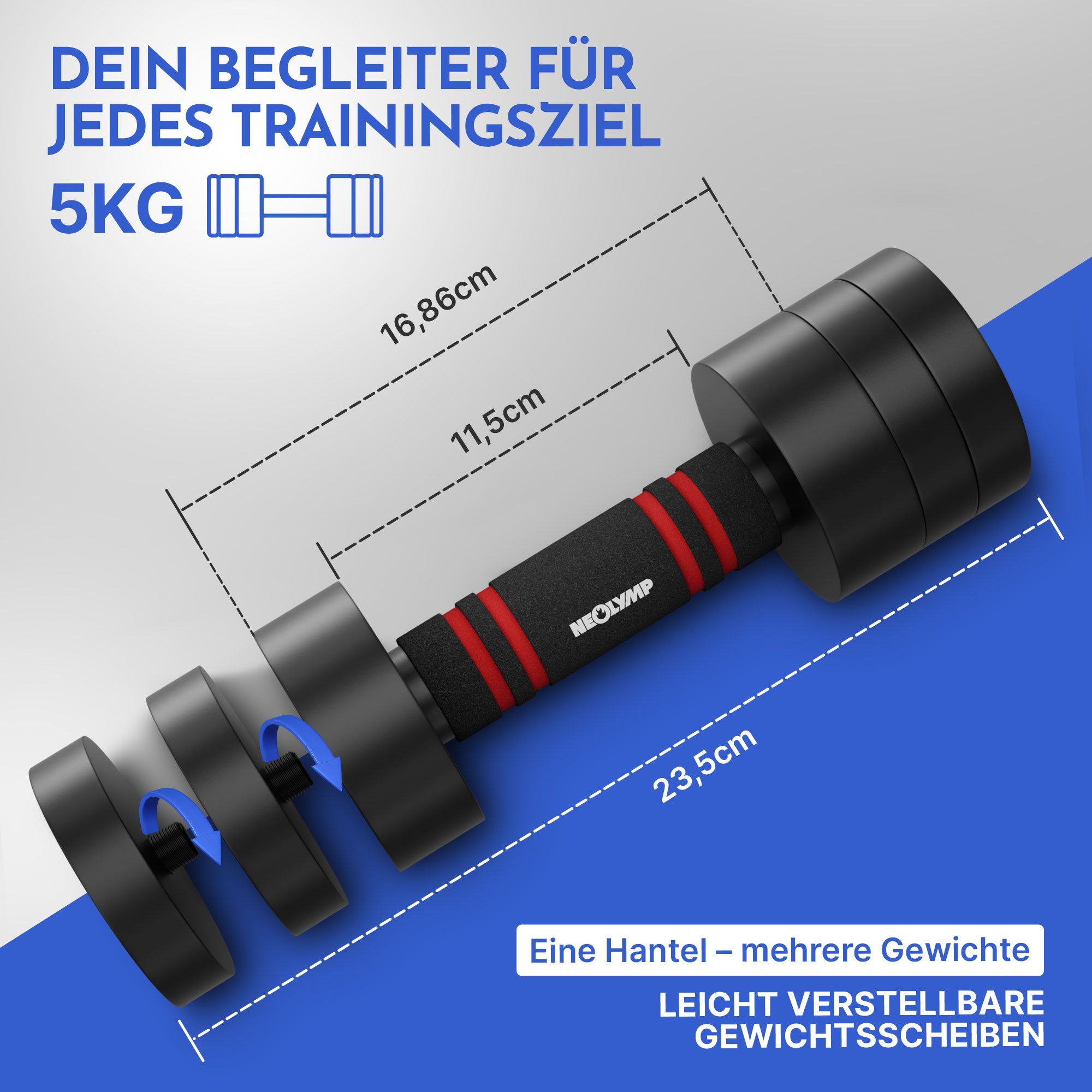 NEOLYMP Kurzhantel 2er Set verstellbare Kurzhanteln 1,75 - 10 kg – verstellbare Hanteln, (Kurzhanteln aus massivem Stahl mit rutschfestem Schaumstoffgriff)