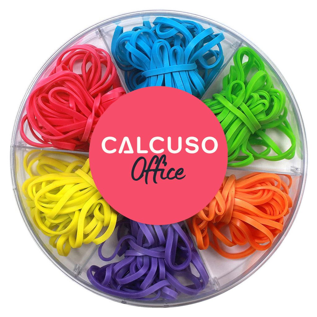 CALCUSO Gummibänder – 120 farbige Gummiringe je 2 Größen (160/100 mm) in Box