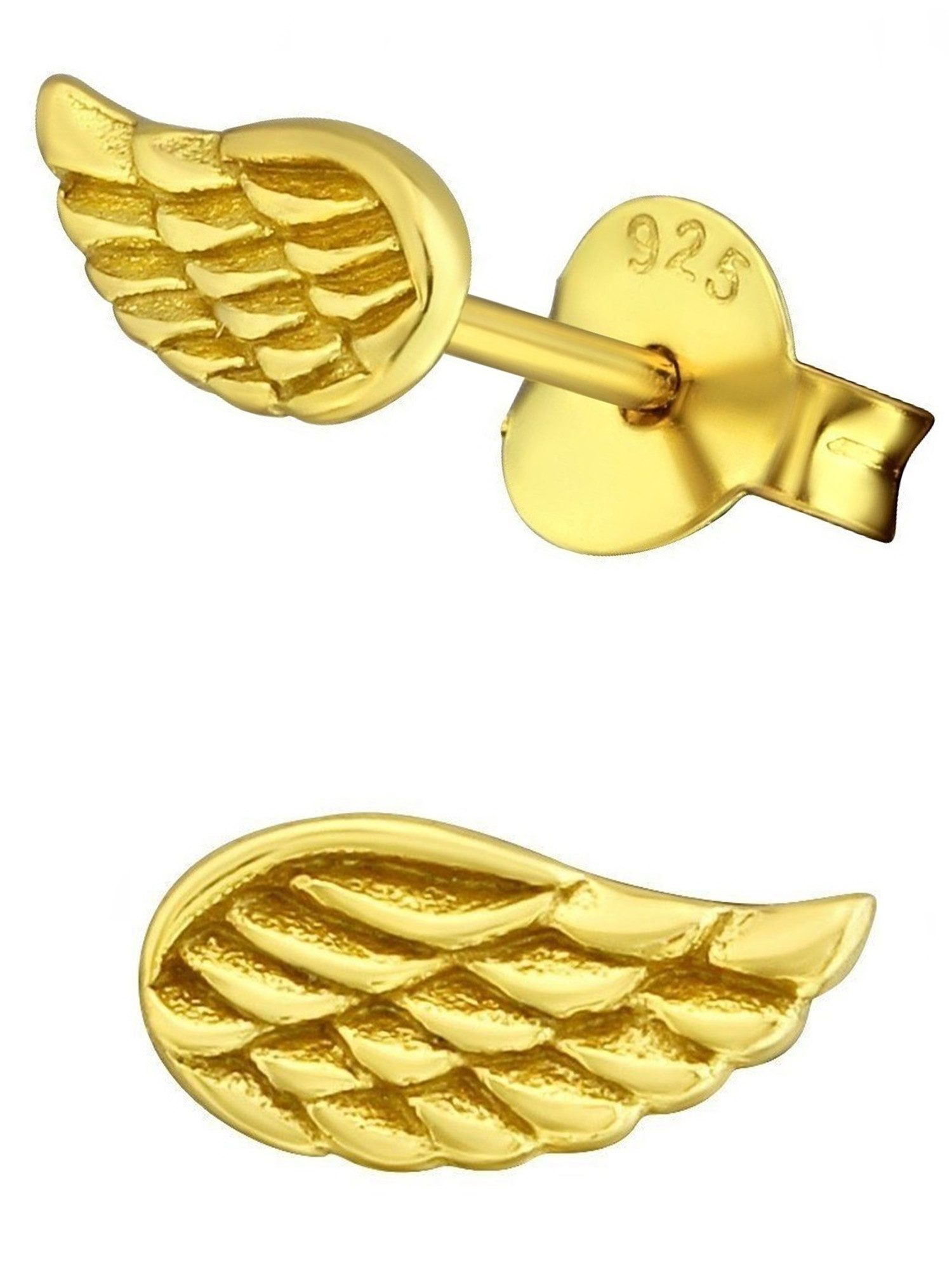 Paar Ohrstecker Mini Flügel Ohrstecker 925 Silber Gelbgold Vergoldet