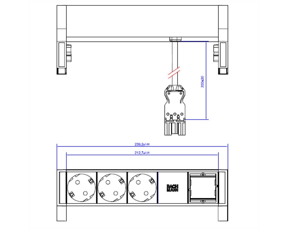 Thumbnail - Bachmann DESK2 3x Schutzkontakt 1x ABD GST18 Inox Steckdosenleiste (Kabellänge 0.2 m)