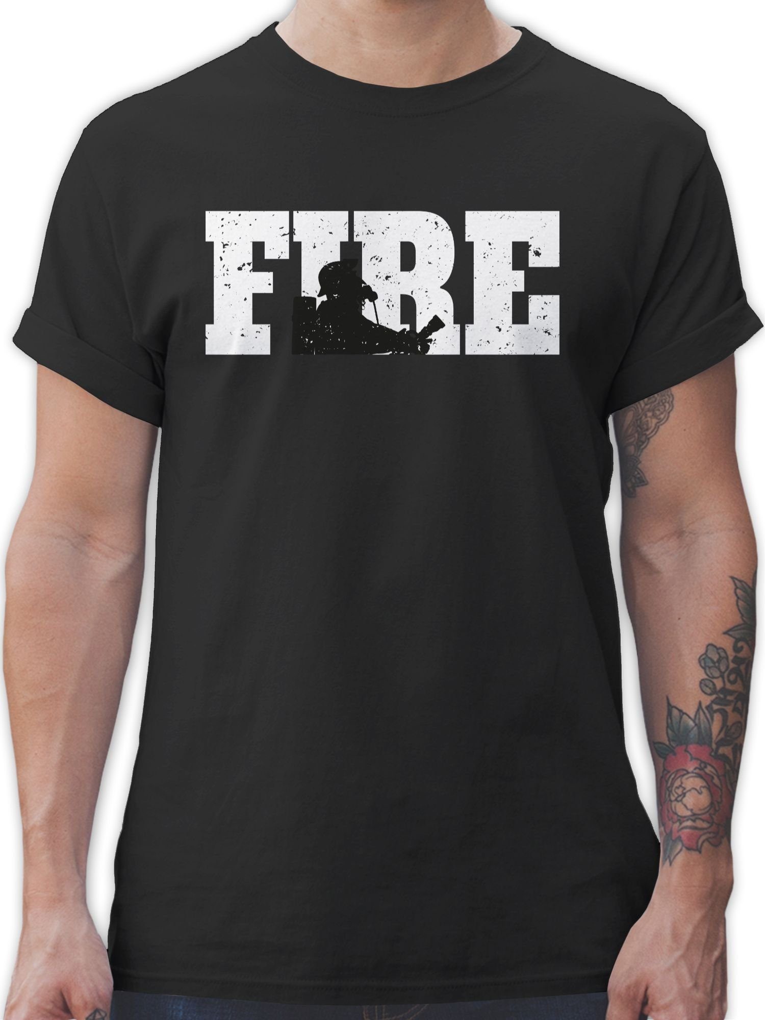 Feuerwehr T-Shirt 2 Fire Schwarz Shirtracer