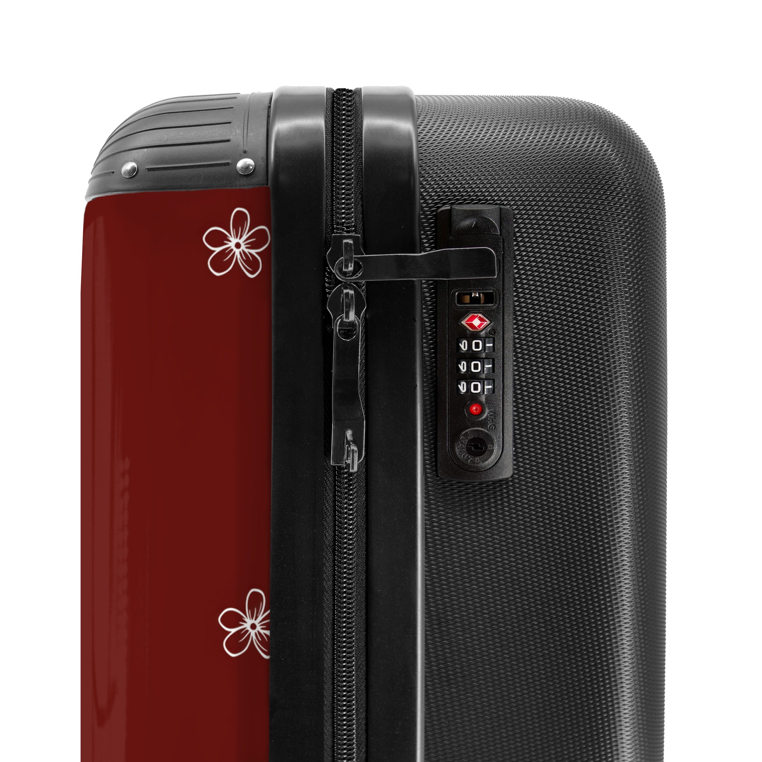 NoBoringSuitcases.com© Hartschalen-Trolley Roter Hintergrund mit weißen Blumen 55x35x20cm, 4 Rollen, Reisetasche mit Rollen, Koffer Handgepäck Flugzeug