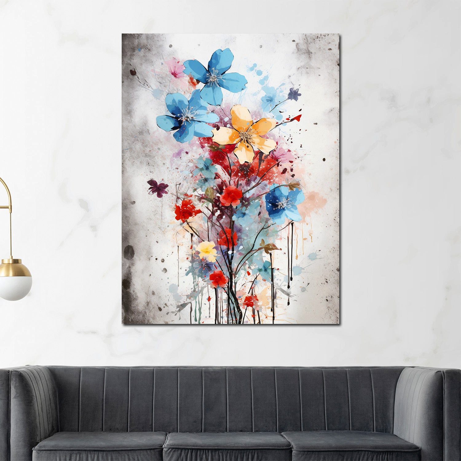 Artedinoi Leinwandbild Bunte Blumen Aquarell zart Leinwandbild Wandbild XXL Deko, Bunte Blumen, abstrakt