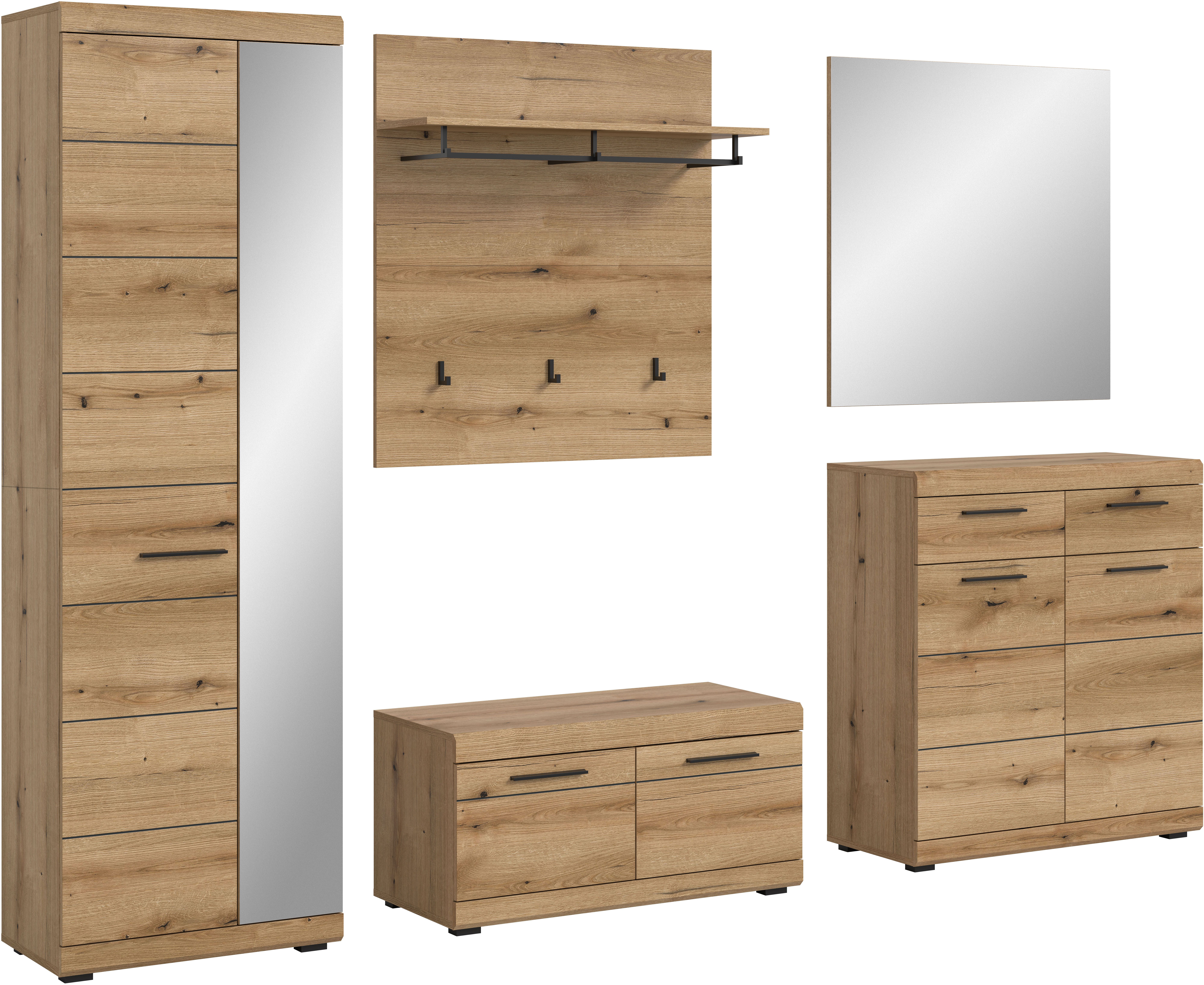 INOSIGN Garderoben-Set SIENA, Breite 272 cm, 5-teiliges Set, individuell stellbar, (Komplett-Set, 5-St., best.aus: Garderobenschrank, Sitzbank, Paneel, Schuhschrank & Spiegel), Garderobenkombination, Flurgarderobe, Flur, Garderobe, Diele