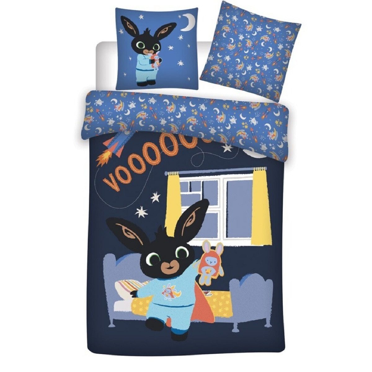 Bing Bettwäsche - Set – 1x Deckenbezug 140x200 & 1x Kissenbezug 65x65 cm für Kinder, Baumwolle, 2 teilig, perfekt für Kinderzimmer