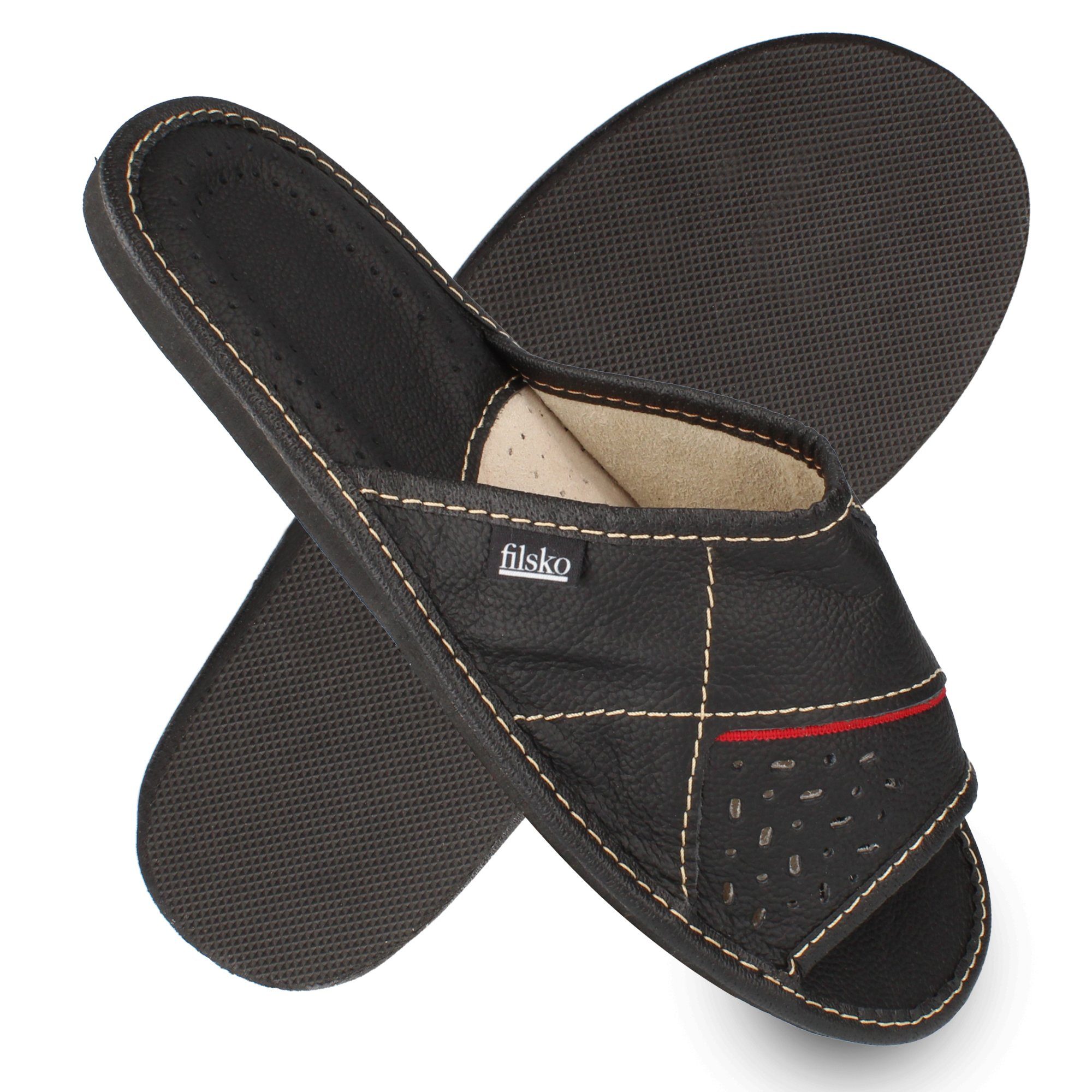 filsko Levice Herren Hausschuh Open-Toe, Slip-On, offene Hausschuhe, Pantoletten, Leder Hausschuhe