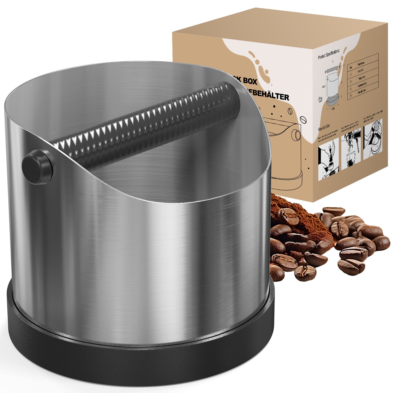 Comfy Mate Ausklopfbehälter mit abnehmbarer Schlagstange, leise und leicht zu reinigen, Professionelle Edelstahl Knock Box