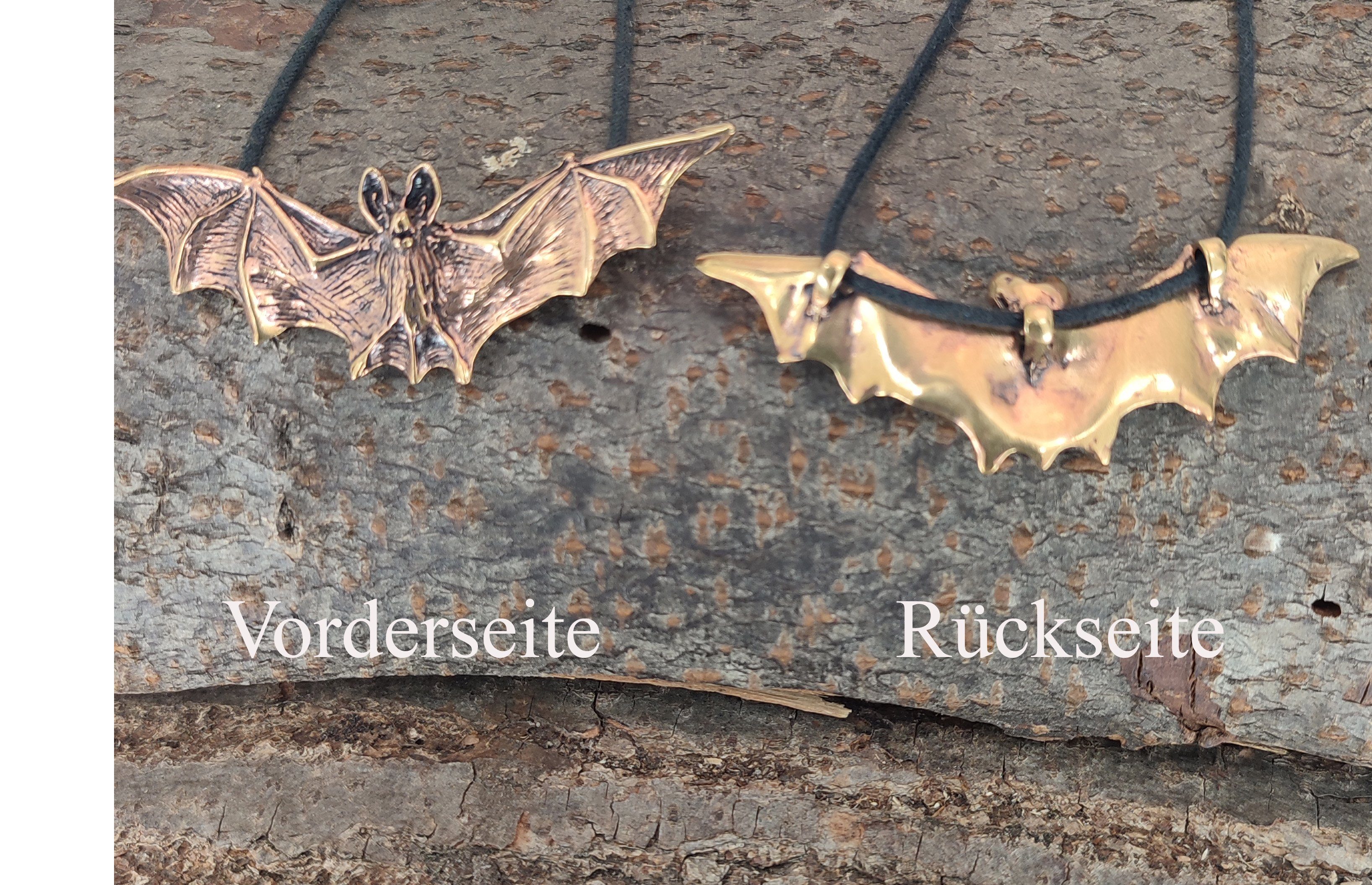of großer LARP plastischer Bronze Gothic Fledermaus Kiss Anhänger Leather Bat Vampir Kettenanhänger