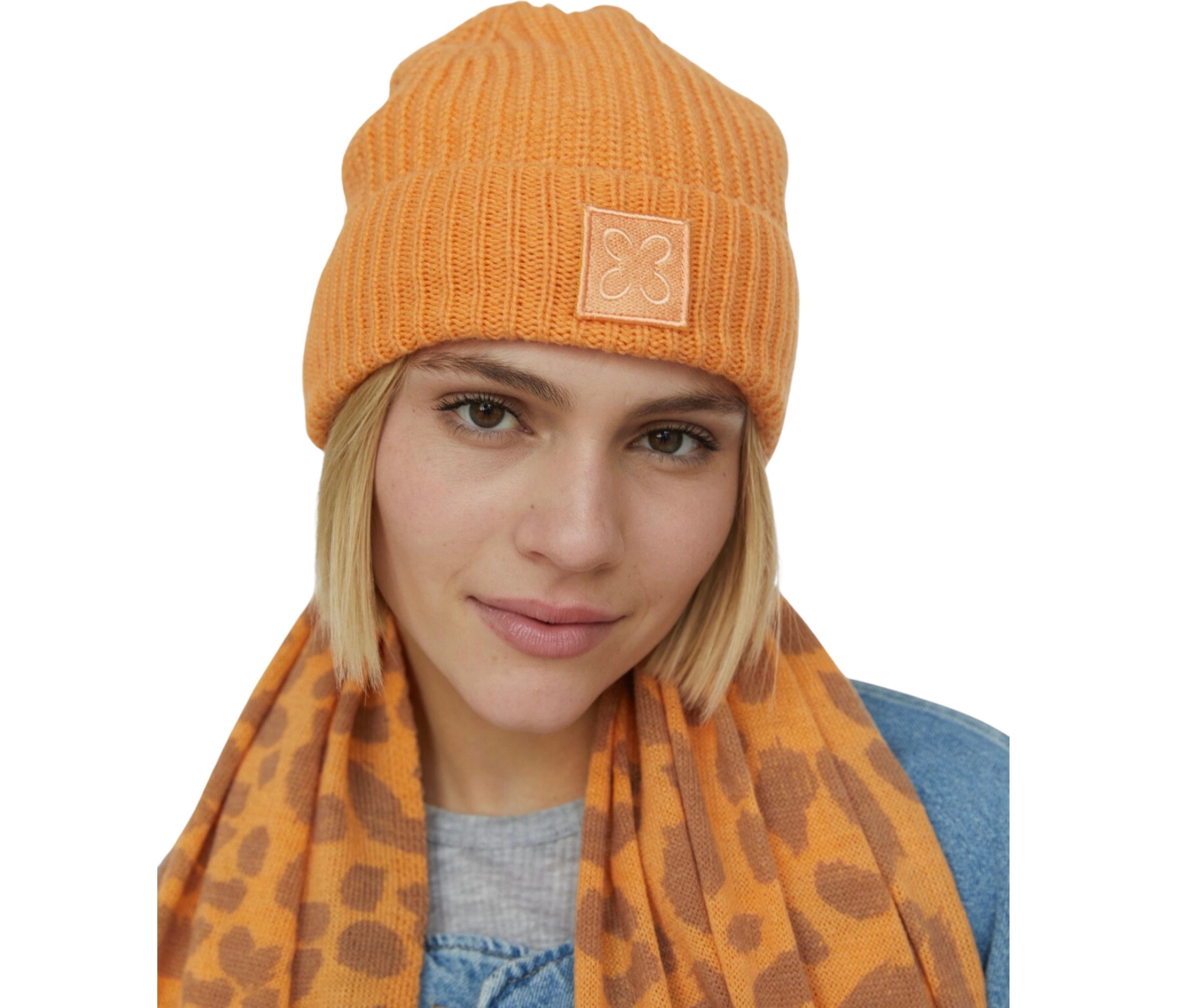 Codello Strickmütze Logo mit Umschlag Codello mit Damen und orange Innenfleece breitem Mütze