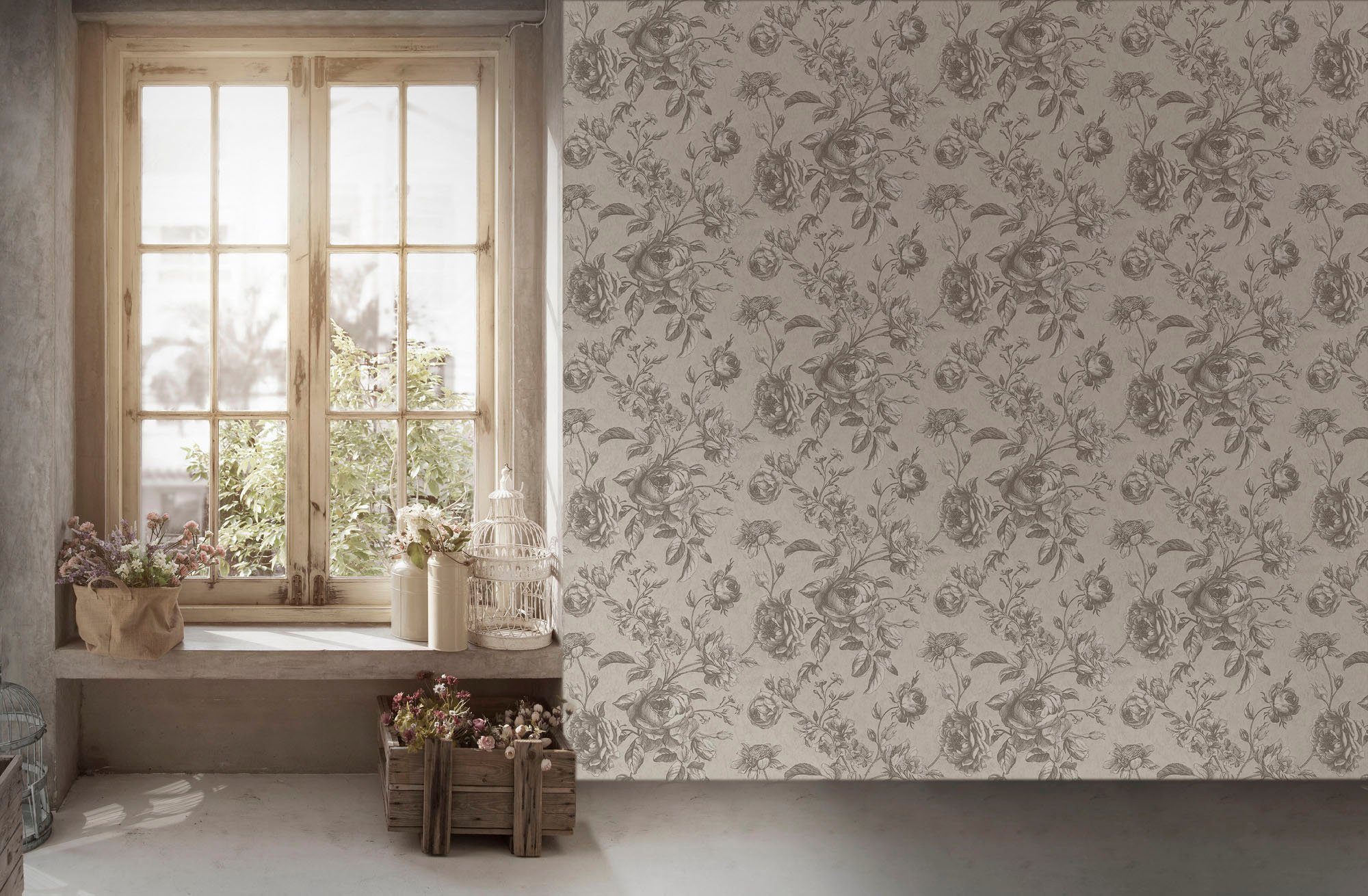 My floral, strukturiert, Floral grau/weiß Spa, Tapete walls geblümt, natürlich, Blumen My Vliestapete living Home