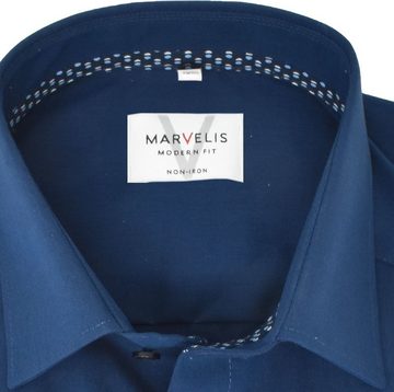 MARVELIS Businesshemd Businesshemd - Modern Fit - Langarm - Einfarbig - Dunkelblau