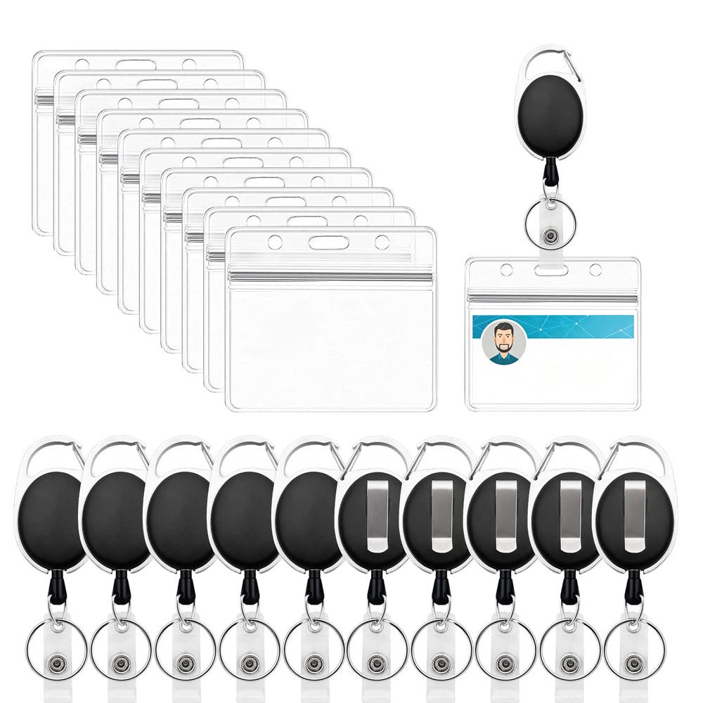 AFKSMILE Schlüsselanhänger 10 Stück Ausweishalter mit Clip, Kartenhalter SchlüSselanhäNger, Transparente Schlüsselband Ausziehbar, für Schlüssel, ID Card Holder