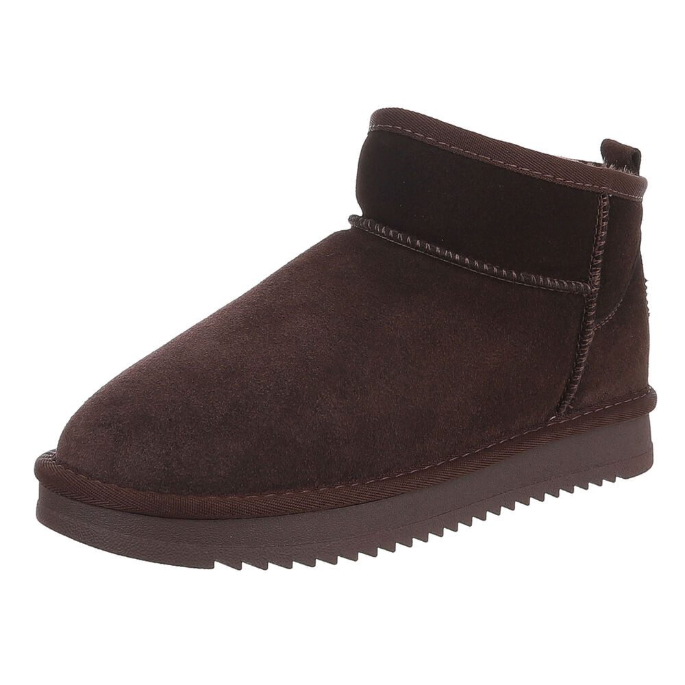 Ital-Design Damen Leder Slip-On Stiefelette mit Profilsohle Snowboots (92214541) Flach Flache Stiefeletten in Braun