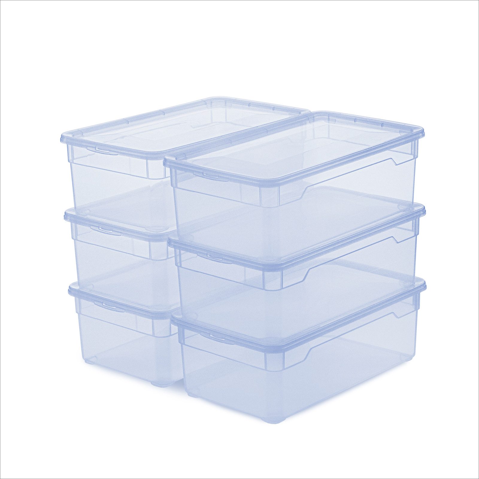 ROTHO Stapelbox 5L Kiste mit Deckel, modular für Schrank & Regal (Sichtboxen-Set, 6 St., 6er-Set), transparentes Design