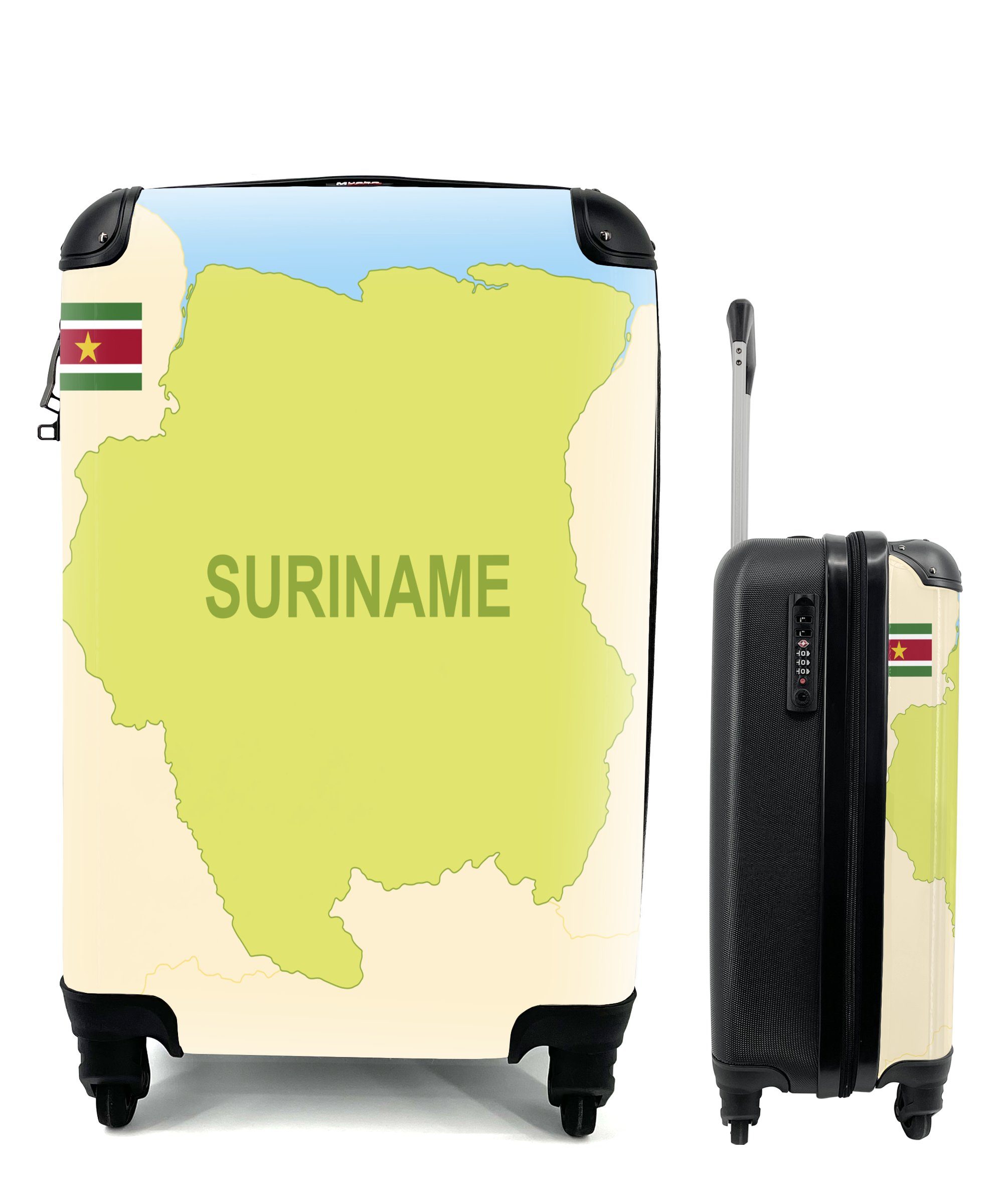 MuchoWow Handgepäckkoffer Die Karte von Suriname mit der Flagge, 4 Rollen, Reisetasche mit rollen, Handgepäck für Ferien, Trolley, Reisekoffer