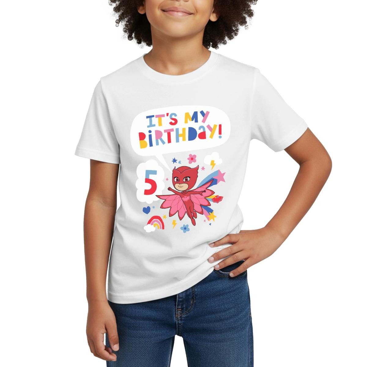 Spreadshirt T-Shirt PJ Masks Eulette Geburtstags Design 5. Geburtstag Kinder T-Shirt (1-tlg)