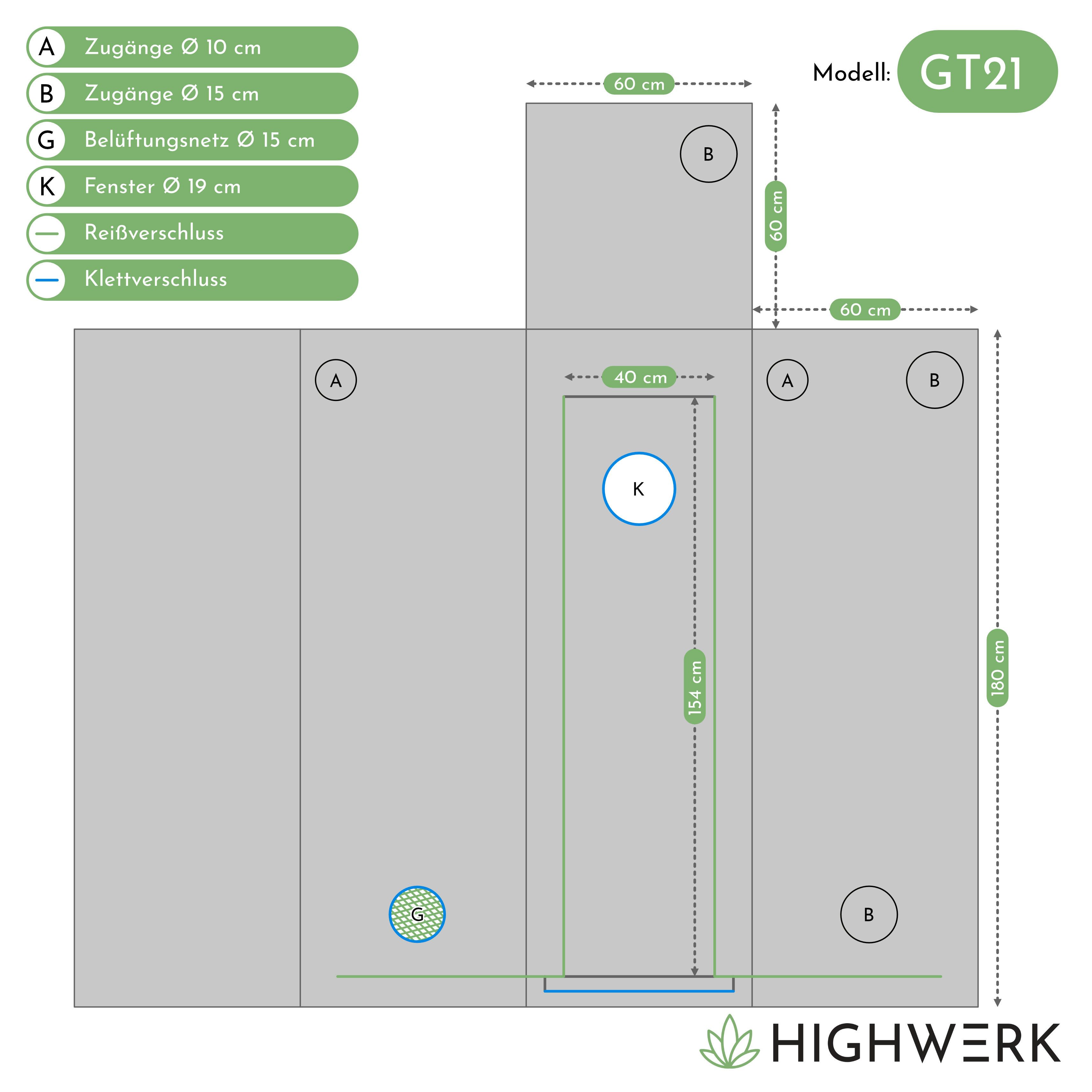 HIGHWERK Gewächshaus Growzelt 60 x 60 x 180 cm, Indoor Grow tent, schwarz g günstig online kaufen