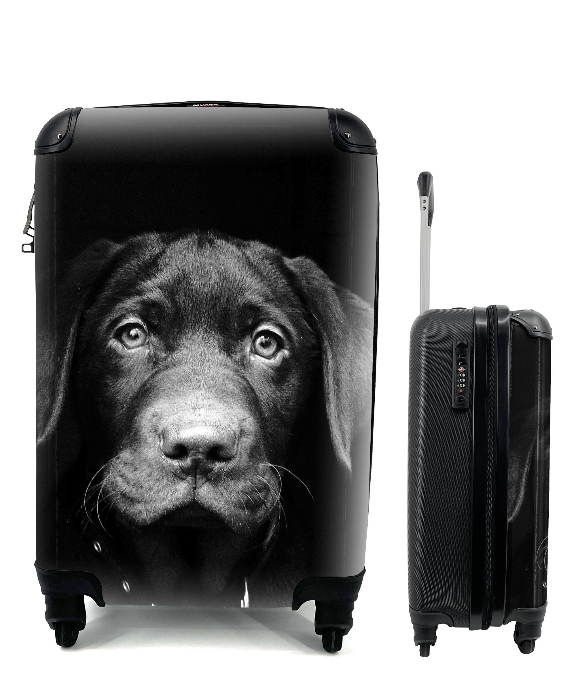 schwarz rollen, Handgepäckkoffer Hund Rollen, Ferien, und weiß, Reisetasche Tierprofil Handgepäck Trolley, Reisekoffer MuchoWow 4 mit für in