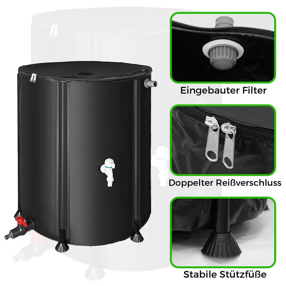 Feel2Home Regentonne Regentonne faltbar + Hahn Regenfass Wassertank ver. Größen, 100 l