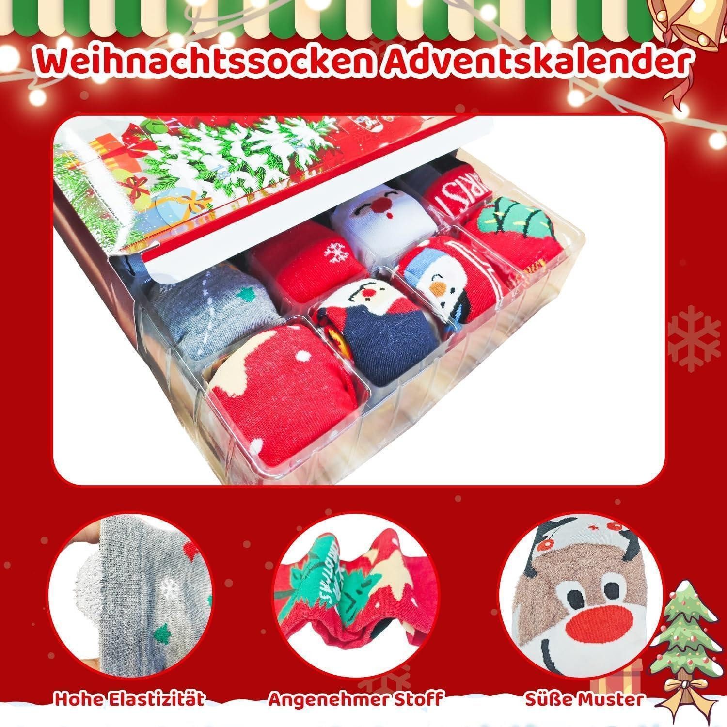 LuxusKollektion Adventskalender Adventskalender Socken 24 Paar Weihnachten Geschenk Rot-39-45 – Bild 4 von 5