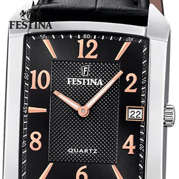 Festina Quarzuhr Festina Herren Uhr F20464/3 Elegant, Herren Armbanduhr eckig, Lederarmband schwarz