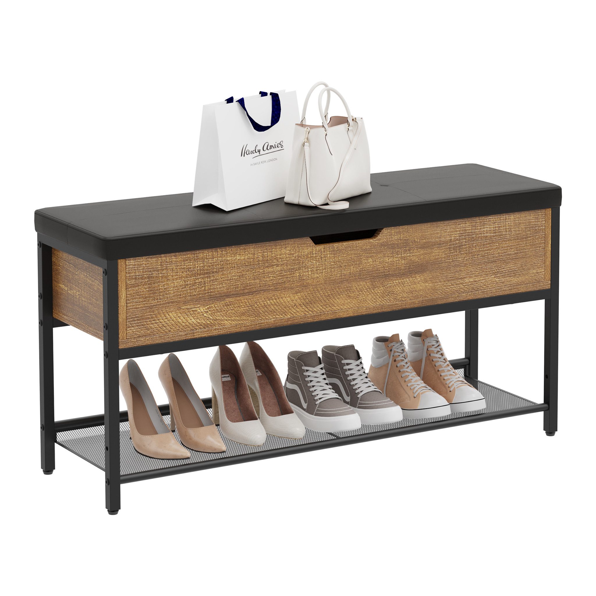 Mondeer Schuhbank Aufbewahrungsbank (2 Etagen), mit Verstellbarem Regal, mit gepolstertem Sitz und verdeckter Lagerung