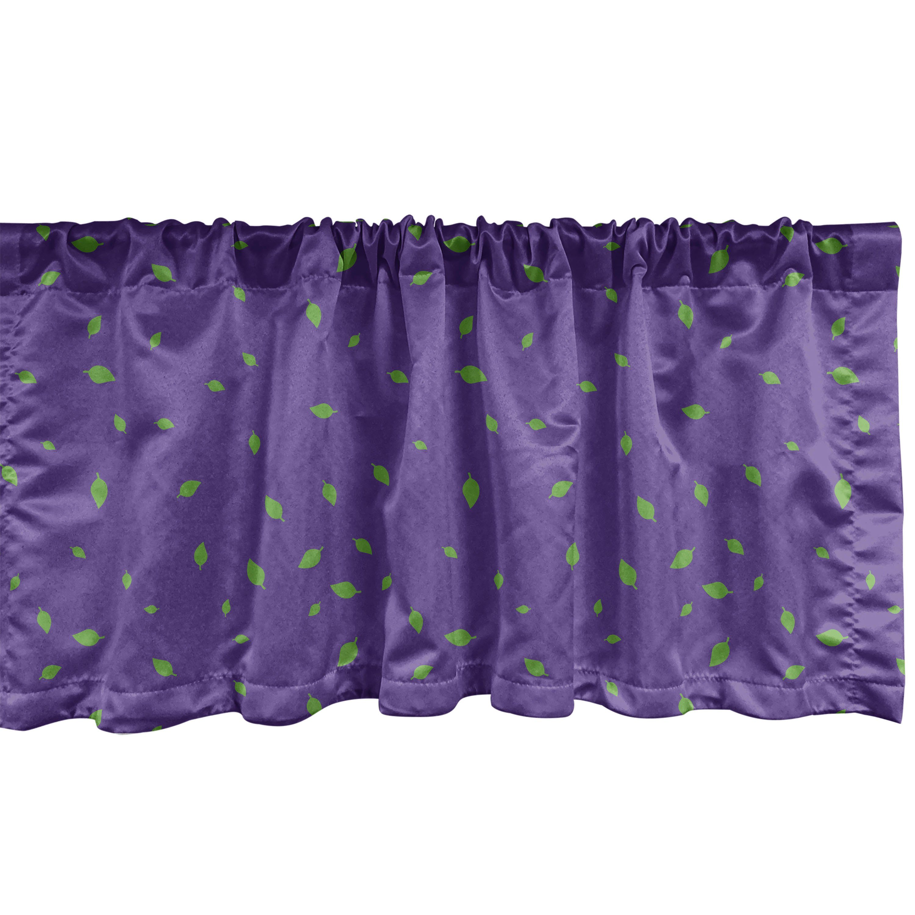 Scheibengardine Vorhang und Schlafzimmer für Küche Microfaser, Grün Birken-Blätter-Motiv Lila mit Stangentasche, Abakuhaus, Volant Dekor