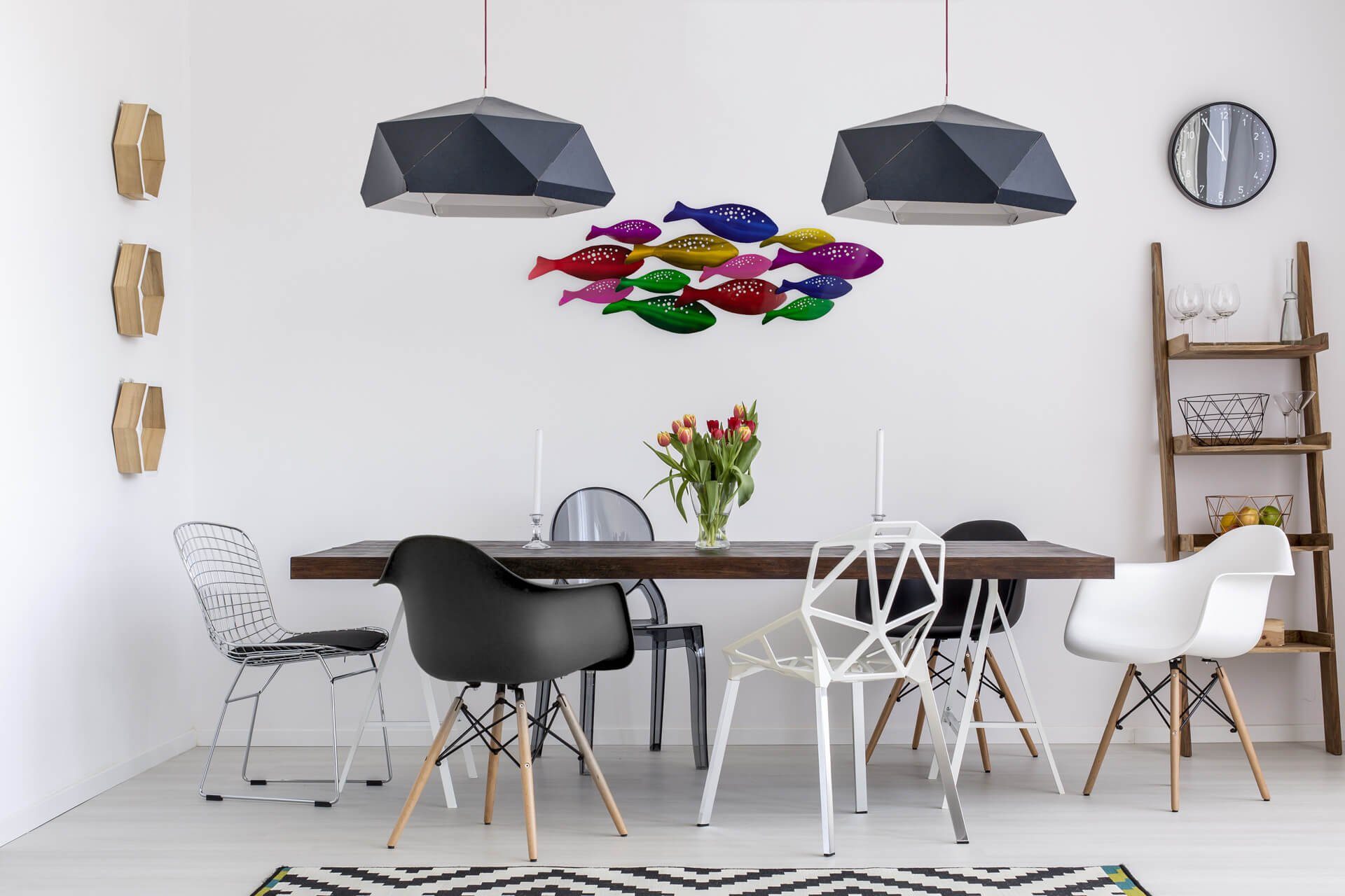 KUNSTLOFT Wanddekoobjekt Regenbogenfische 120x44x5 cm, handgefertigte Wanddeko Metall