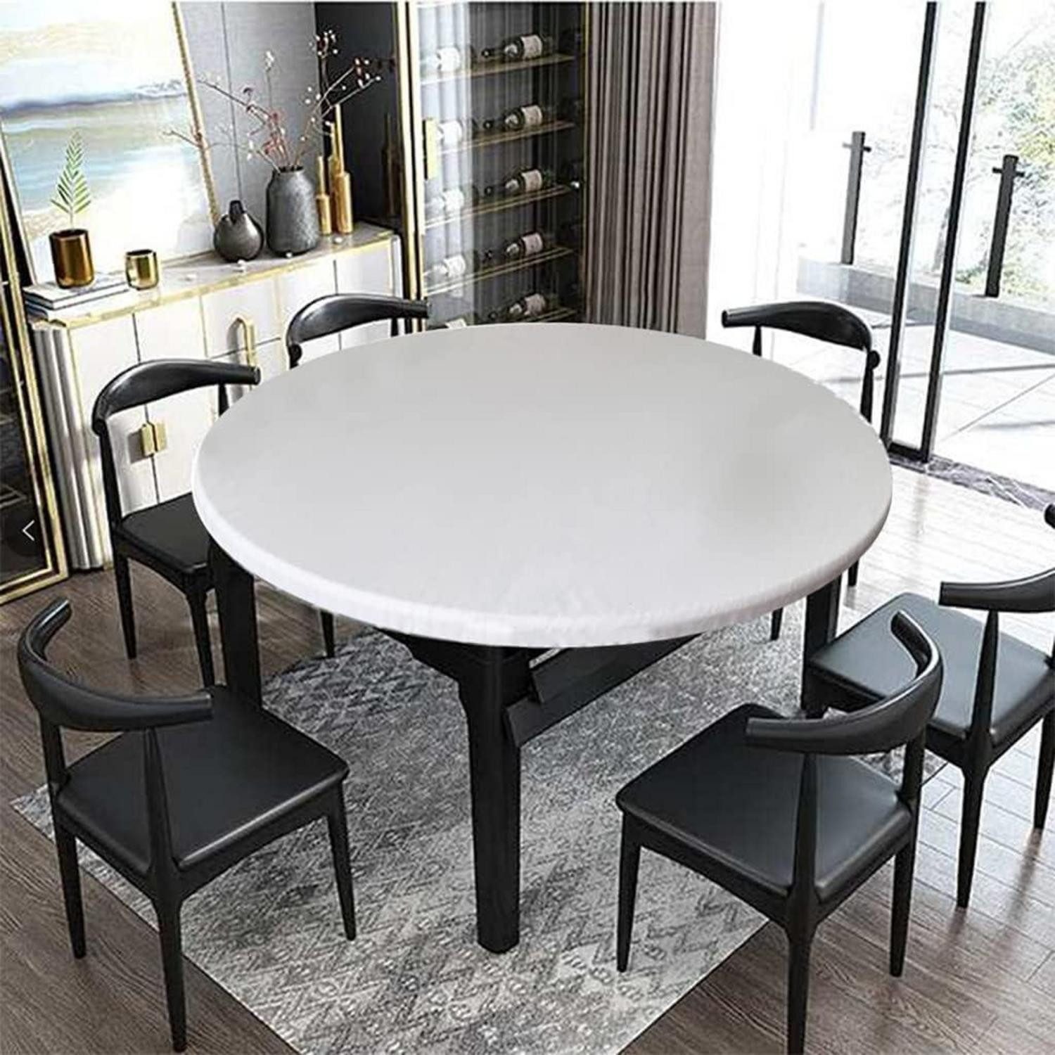 LuxusKollektion Gartentischdecke Elastische Tischdecke Rund 130cm Weiss mit Gummizug (1-tlg)