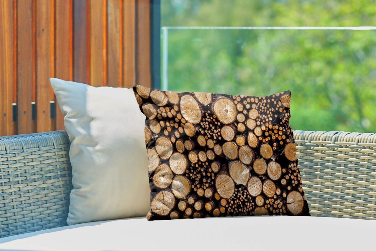 Brennholz verschiedenen Größen, Dekokissenbezug, Outdoor-Dekorationskissen, in Polyester, MuchoWow Kissenhülle Dekokissen