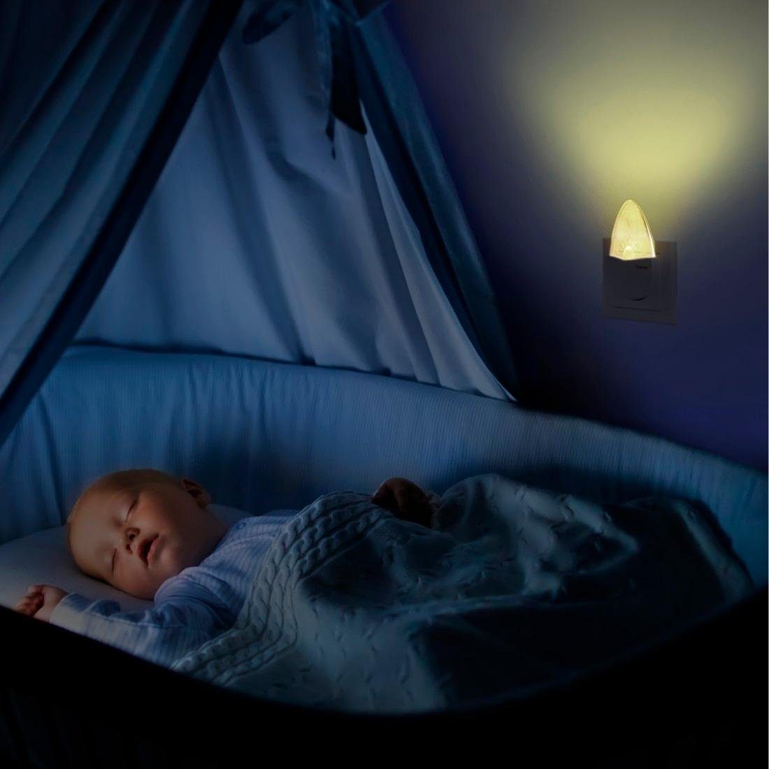 LED Nachtlicht bernsteinfarben Steckdose Nachtlampe Kinder, integriert, Nachtlichtfunktion, Hama Bernstein, Baby, für fest Schlafzimmer, LED