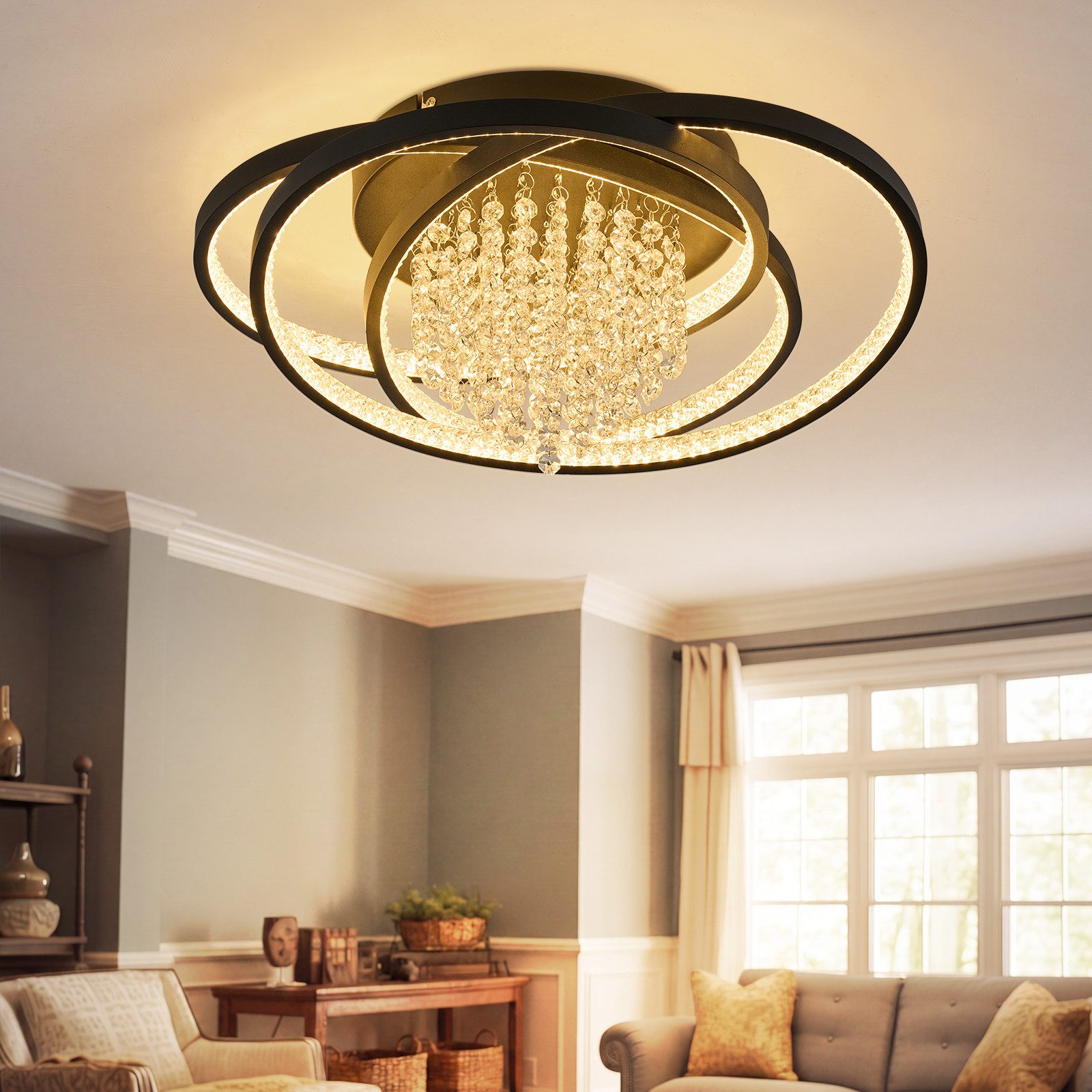 ZMH LED Deckenleuchte Warmweiß Flach Rund Wohnzimmerlampe Schwarz Modern Flurlampe, Augenschutz, LED fest integriert, Warmweiß