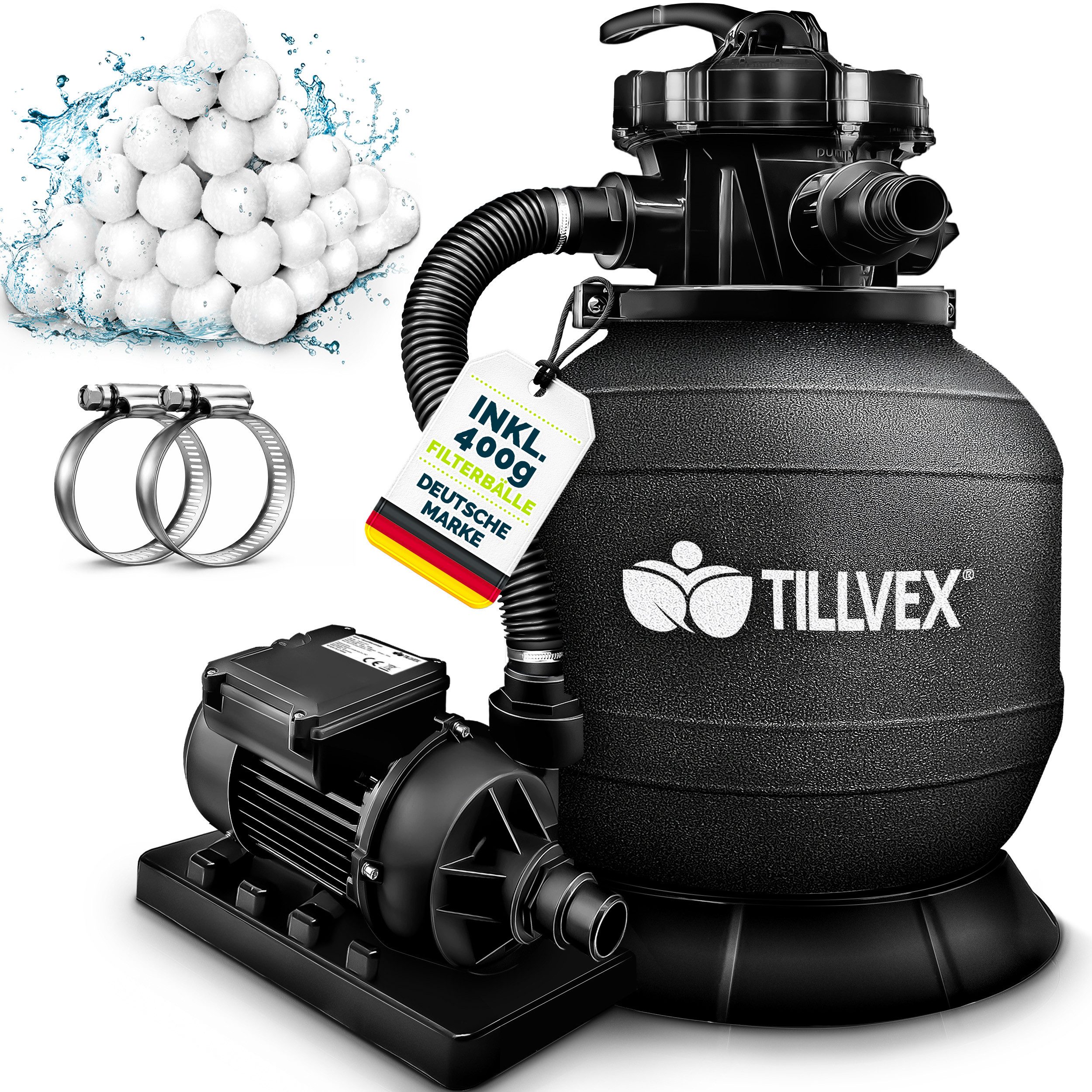 tillvex Sandfilteranlage Filteranlage 7.900L/h mit 400g Filterbällen + Pump günstig online kaufen