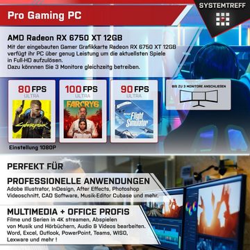 SYSTEMTREFF Gaming-PC (Intel Core i5 12400F, Radeon RX 6750 XT, 16 GB RAM, 1000 GB SSD, Luftkühlung, Windows 11, WLAN)