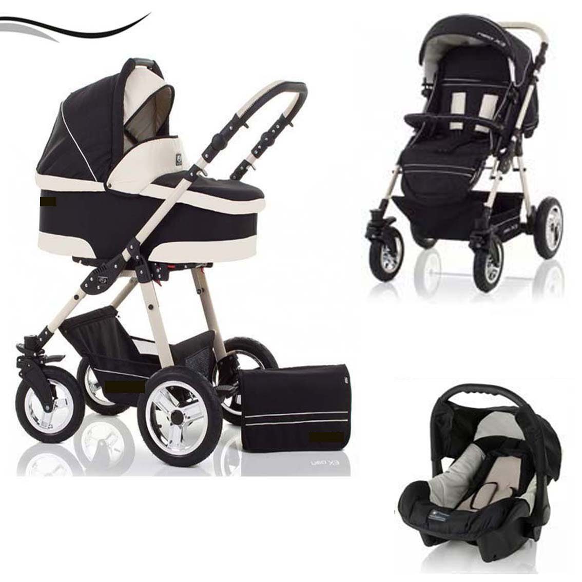 3 bis City von 16 Autositz Geburt babies-on-wheels 16 4 in Star in 1 Teile Kombi-Kinderwagen Schwarz-Creme - Farben Jahre - inkl.