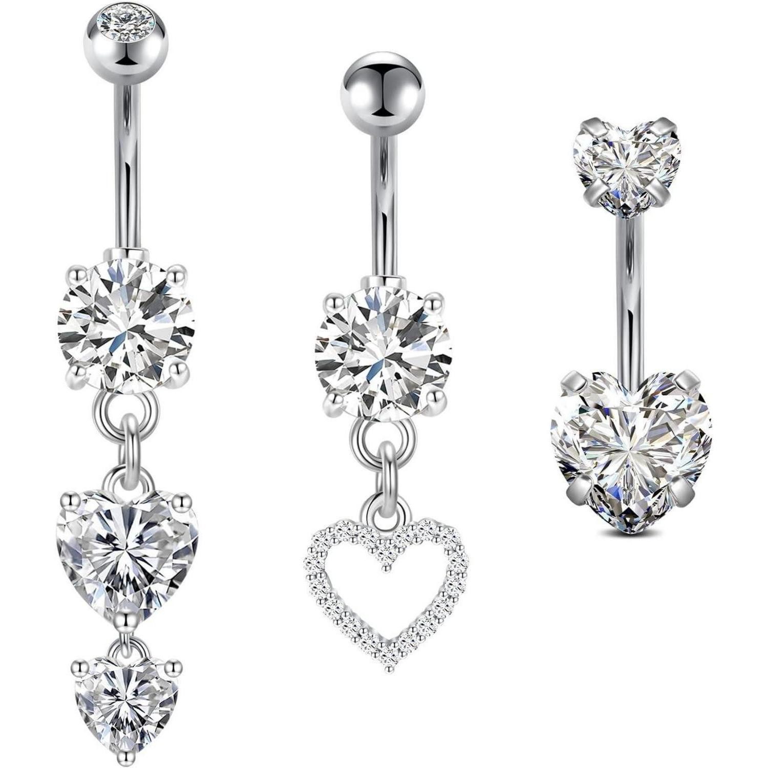Bauchnabelpiercing 3pcs Chirurgenstahl Bauchnabelpiercing 10mm Silber Gold Herz