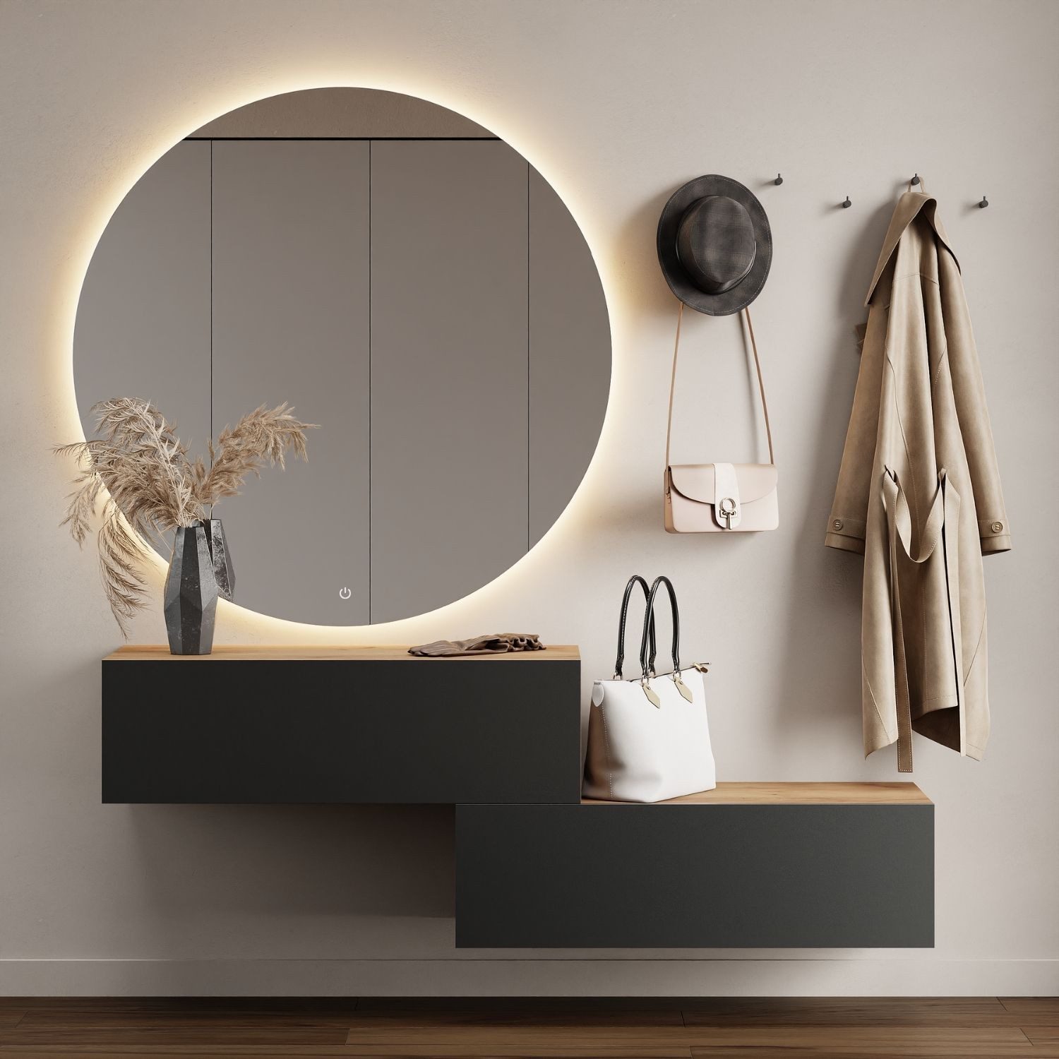 Planetmöbel Garderobenschrank Kompaktgarderobe Wandschrank 200 cm (schmaler Flurschrank mit Stauraum, 2-St., Flurgarderobe mit Soft-Open Funktion) Flurkommode vielseitig kombinierbar, 2x 100 cm