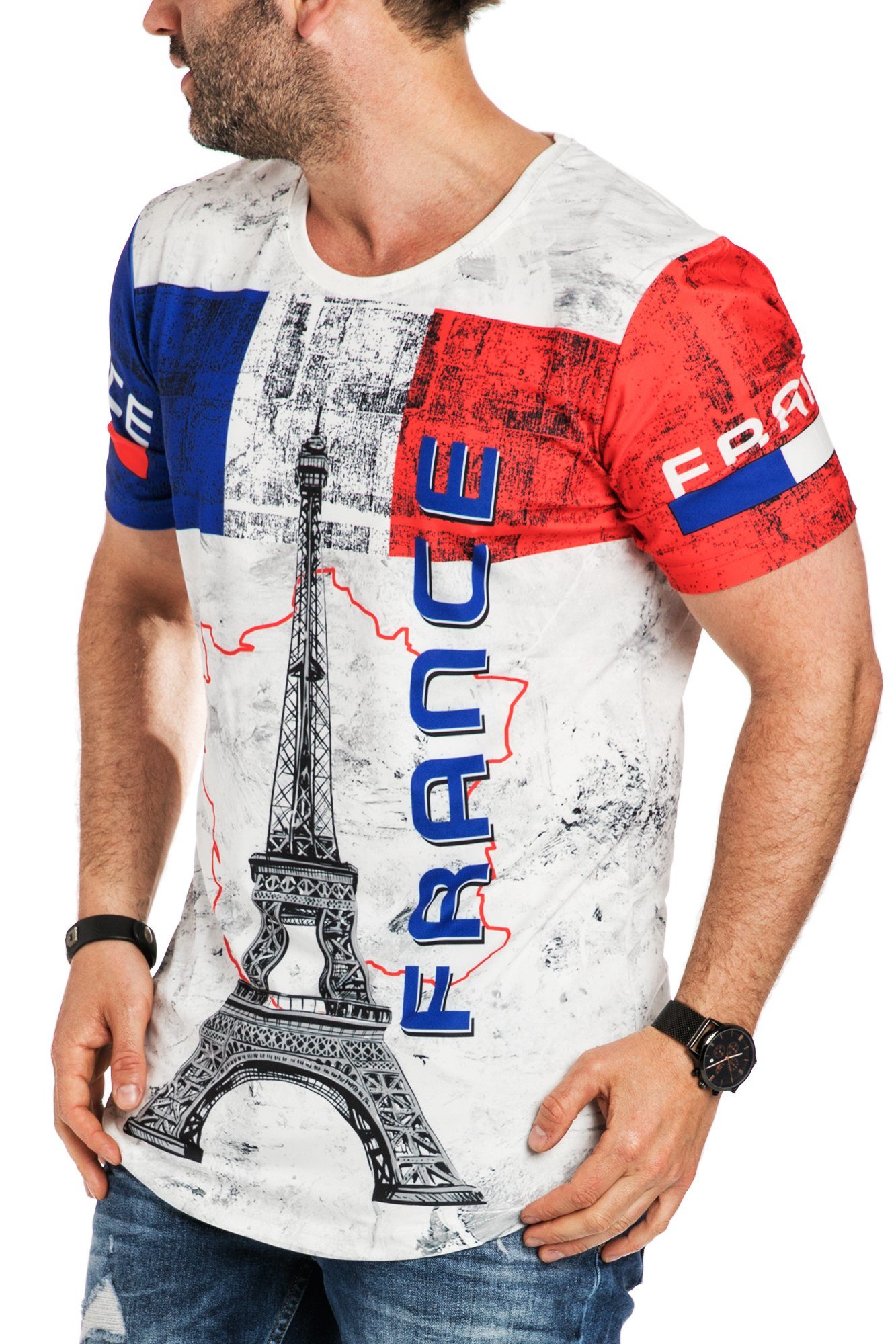 RMK T-Shirt Herren T-Shirt Tee Frankreich WM Shirt Fan Rundhals-Ausschnitt Oversize France EM Trikot