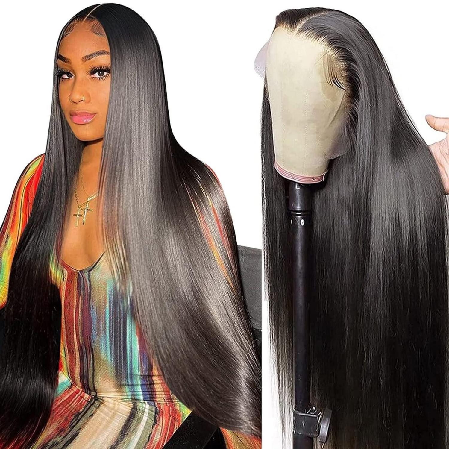 LuxusKollektion Echthaarperücke Perücke Echthaar Damen Brasilianer 65 cm 13x6 Lace Front Natural Color