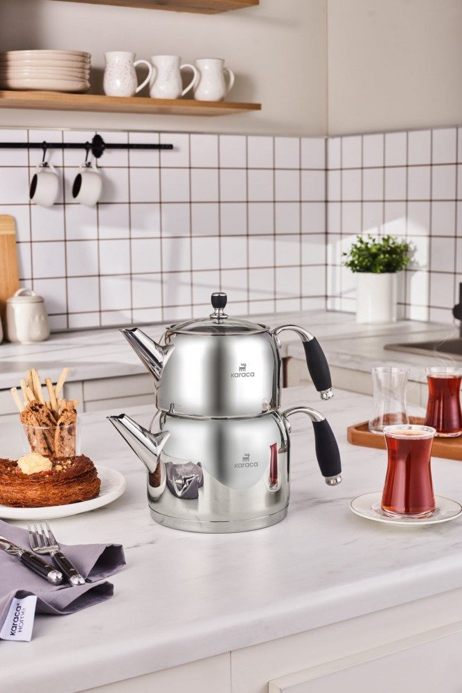 Karaca Teekanne Karaca Stella Edelstahl-Teekannen-Set, 3L, Induktionsgeeignet, 2 l