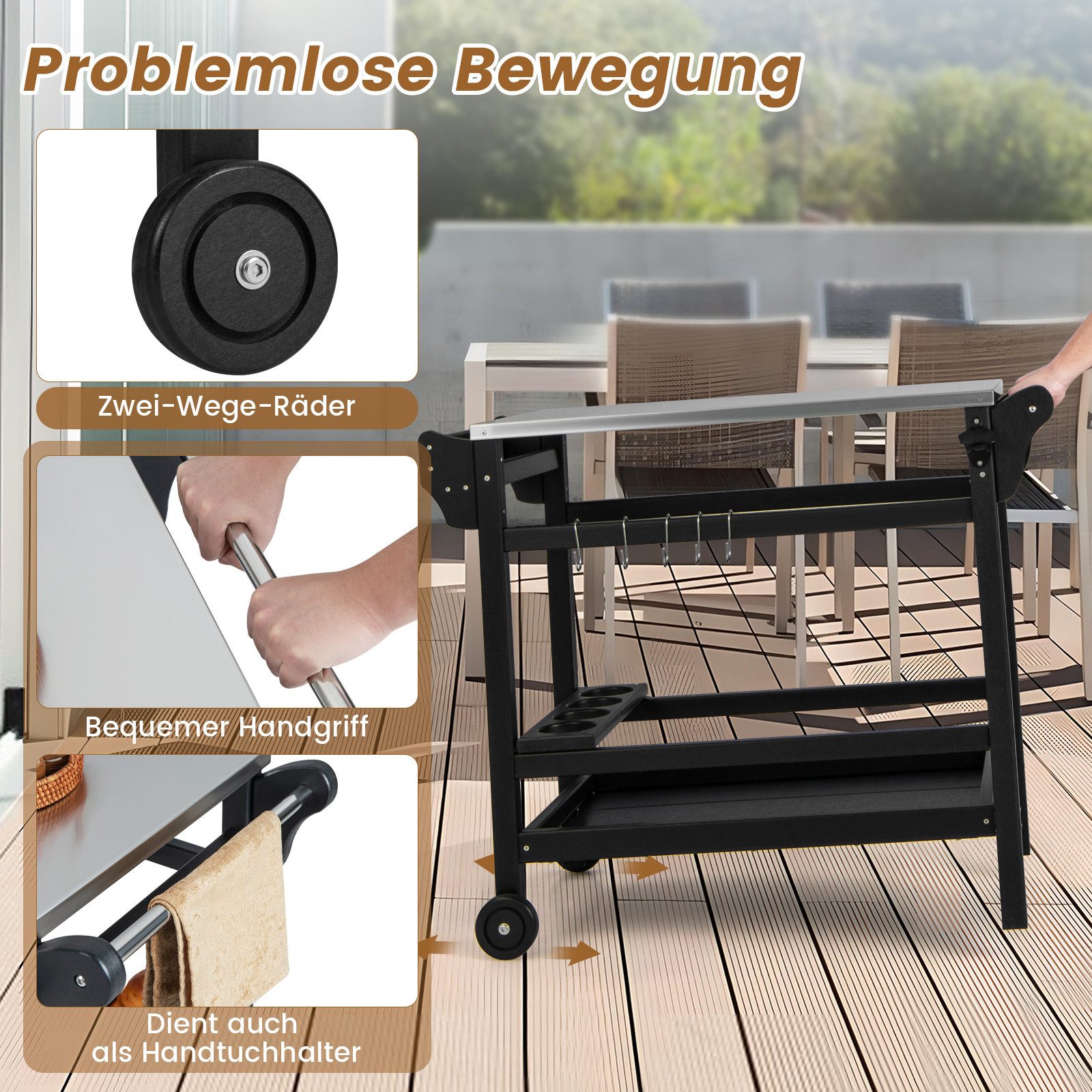 COSTWAY Grillablagetisch, Grillwagen,Beistelltisch auf Rollen, outdoor günstig online kaufen
