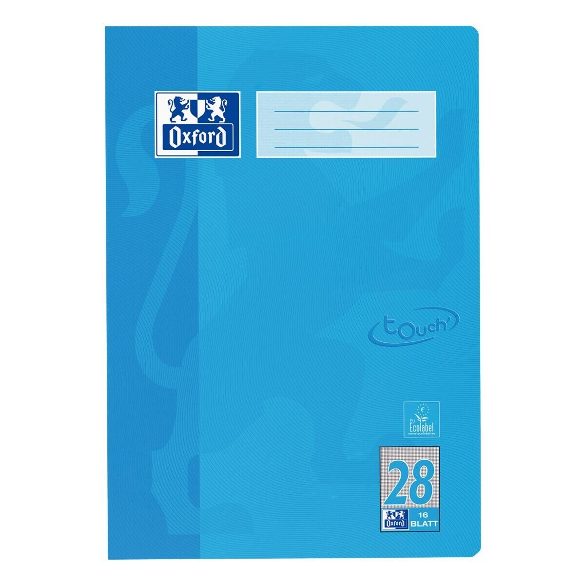 OXFORD Schulheft Touch, A4, kariert (Lineatur 28), Innen-/ Außenrand, ungelocht, 16 Blatt blau