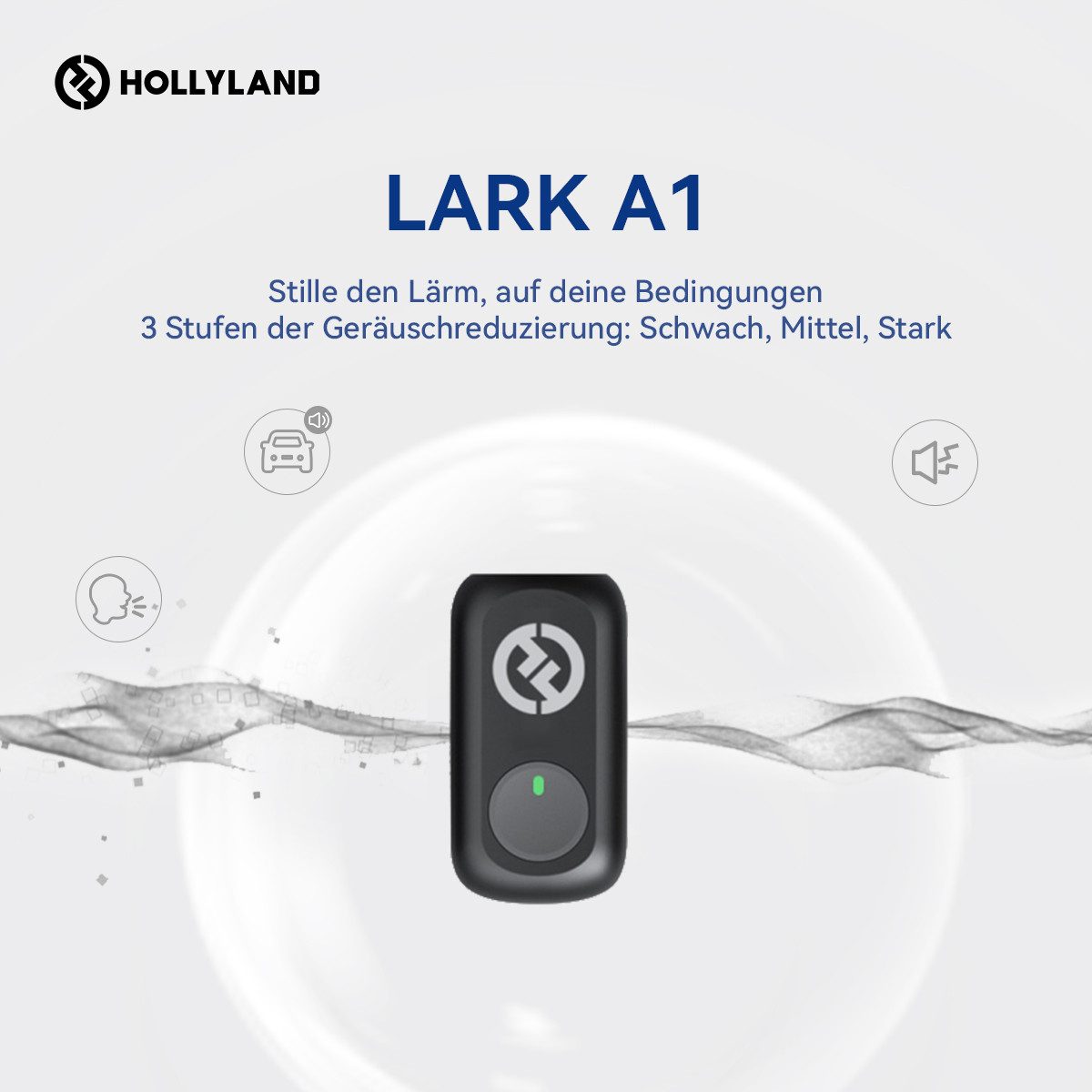 Hollyland Mikrofon LARK A1 kabelloses Mikrofon-System, 48 kHz/24-Bit Audioqualität, 200 m (650 ft) LOS-Reichweite, App-Steuerung