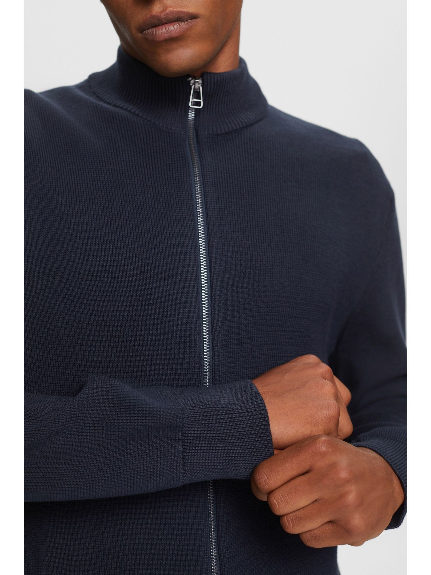 Reißverschluss, (1-tlg) mit % Esprit 100 NAVY Strickjacke Baumwolle Cardigan