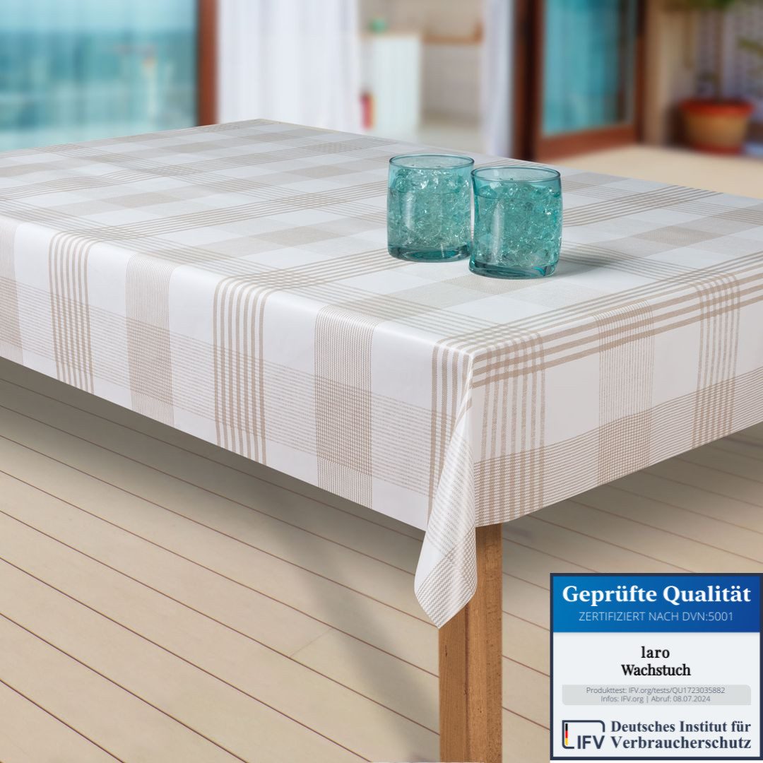 laro Tischdecke Wachstuch-Tischdecken Abwaschbar Streifen weiss braun rechteckig