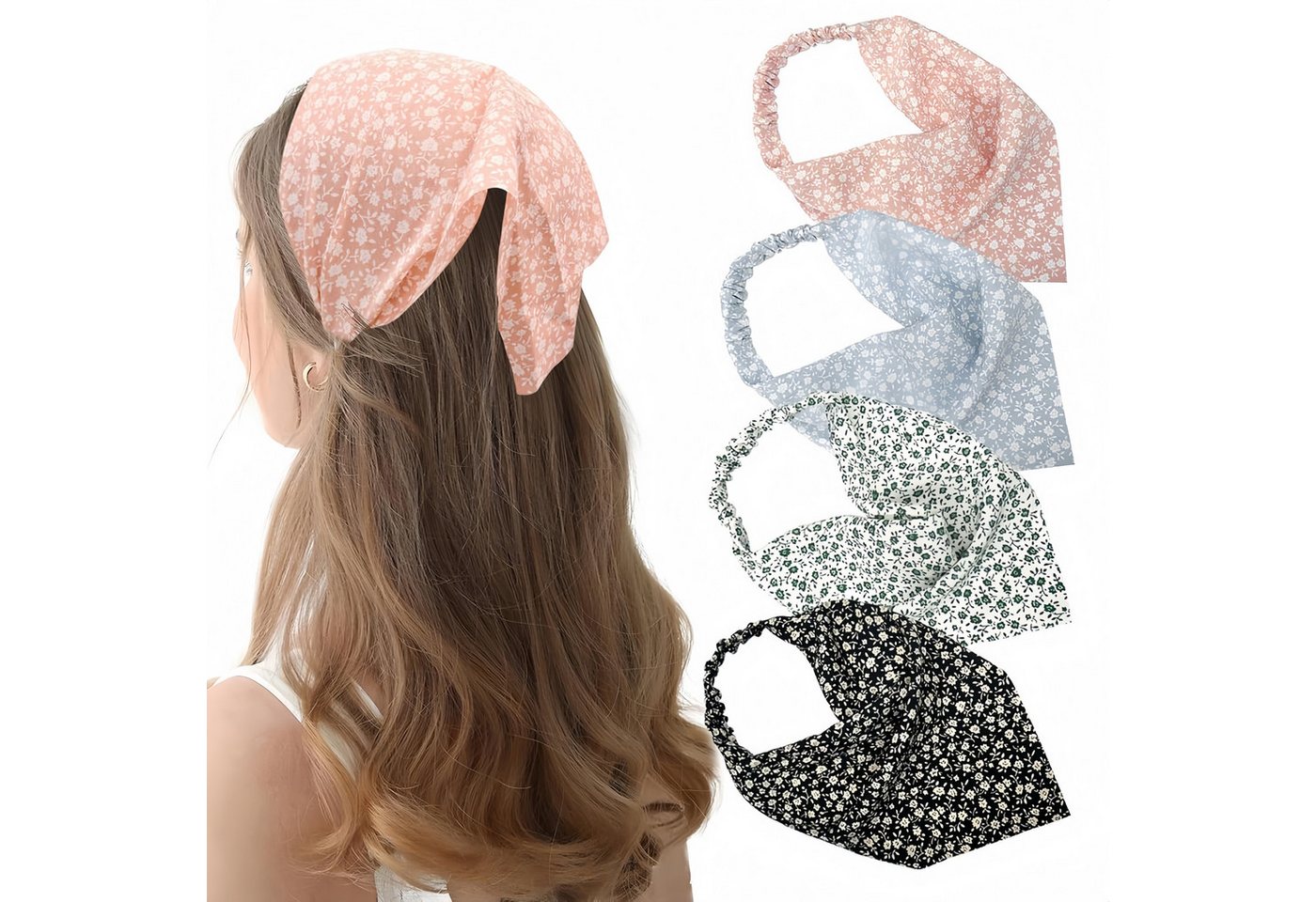FOUORTUNATE-BEE Seidentuch 4 Damen-Haarbänder mit Gänseblümchen im Boho-Stil, (4-St), Boho-Haarbänder für Damen & Mädchen – 4er-Set mit Blüten